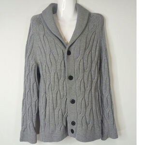 Theory Gray Merino Wool Cable Knit Shawl Knit Button Cardigan Sweater‎ Women's M